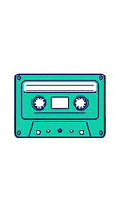 Obraz premium Retro Teal Cassette Tape Music Storage Device Illustration.