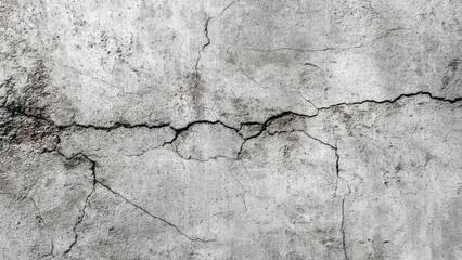 Obraz premium Detailed view of a distressed grey concrete wall featuring dark, branching cracks and a rough, textured surface.