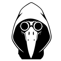 Black & white vector silhouette of Plague Doctor Mask on white background