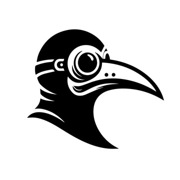 Black & white vector silhouette of Plague Doctor Mask on white background