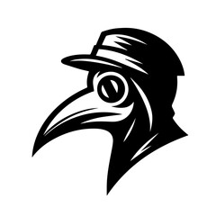 Black & white vector silhouette of Plague Doctor Mask on white background