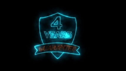4 years warranty quality assurance concept on the transparent background. Motion graphics marketing materials guarantees.4 year warranty premium shield badge.