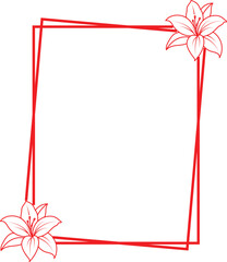 Elegant floral frame with lily flowers and red border for invitations