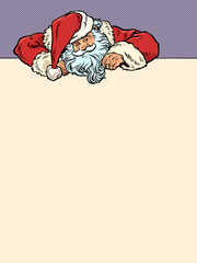 Pop Art Retro Santa Claus looks down. Celebrate the approach of Christmas and New Year with Santa Claus. Find discounts on New Year's holidays and gifts.