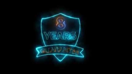8 years warranty quality assurance concept on the transparent background. Motion graphics marketing materials guarantees.8 year warranty premium shield badge.