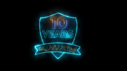 10 years warranty quality assurance concept on the transparent background. Motion graphics marketing materials guarantees.10 year warranty premium shield badge.