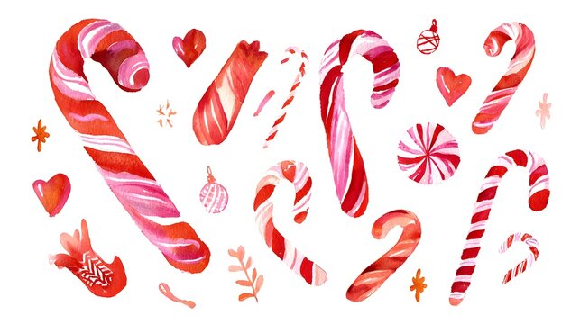 Festive watercolor candy canes a cheerful Christmas decoration isolated on transparent background