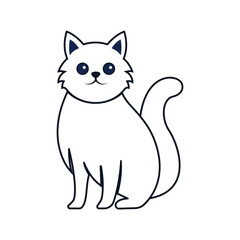 Simple cartoon sitting white cat with blue eyes and distinct black outline illustration