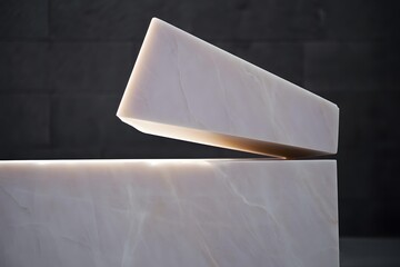Modern white geometric sculpture with subtle warm lighting