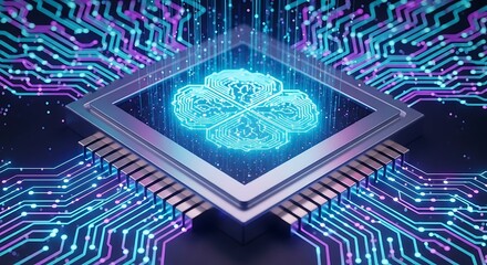 Artificial intelligence cloverleaf futuristic technology with a lucky charm for success