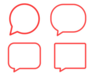 Fototapeta premium Red bubble speech round square neon light set shaped objects isolated on white background 