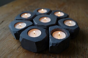 Natural stone tealight candle holder arrangement