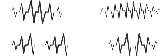 Minimalist heartbeat line designs in clean black strokes. Sharp ECG-style waveforms create a modern medical graphic look. Ideal for health, fitness, and digital monitor themes.