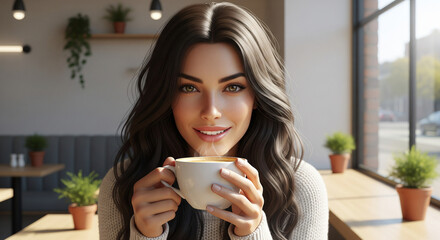 portrait of a young woman drinking coffee