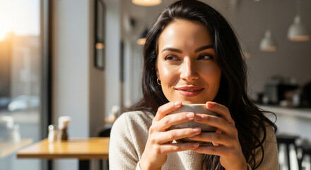 portrait of a young woman drinking coffee