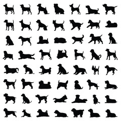 Collection of diverse dog silhouettes in various poses