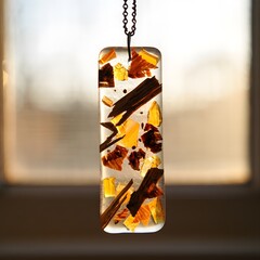 Rectangular pendant with embedded natural elements