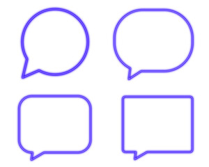 Blue bubble speech round square neon light set shaped objects isolated on white background	