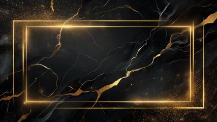 Abstract Golden Frame Over Dark Marble Background Illuminated With Soft Lighting - Powered by Adobe