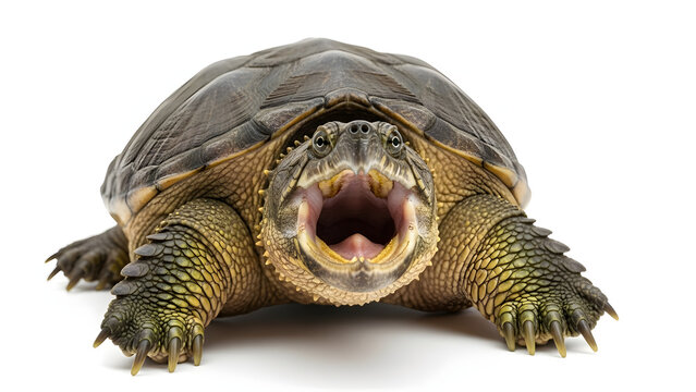 Snapping Turtle Open Mouth Isolated on White
