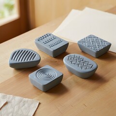 Set of five textured rubber stamps for crafting and art projects