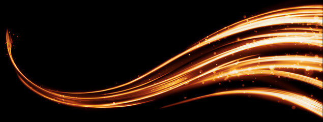 Golden light trails creating dynamic wavy motion