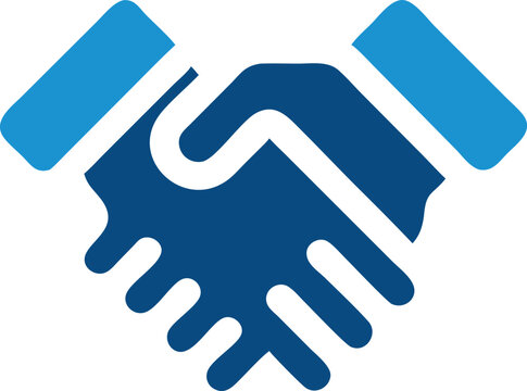 Flat handshake icon represents collaboration and agreement in a simple, symbolic monochrome graphic