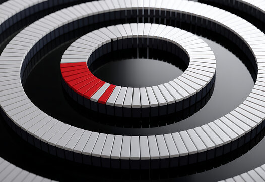 Abstract spiral maze with red segment representing a challenge or unique element