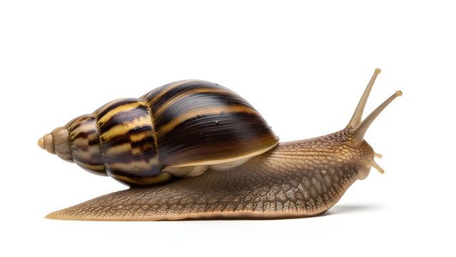 Giant Snail Crawling: Mollusk Macro on Pure White