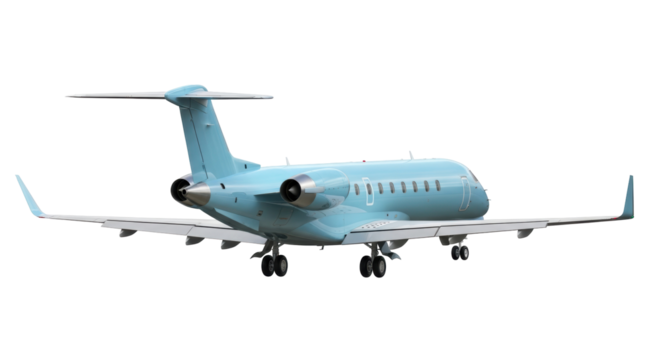 Light blue private jet PNG isolated on transparent background, luxury business airplane for travel and transportation design element
