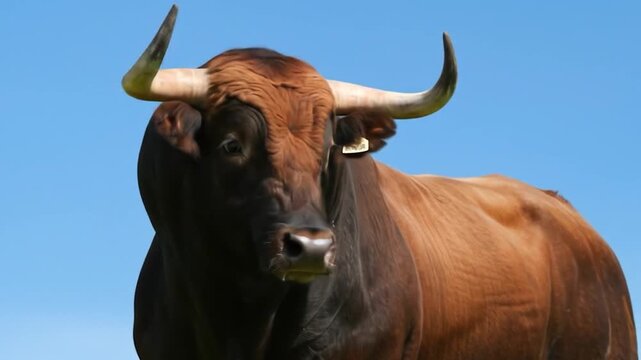 Powerful Bull Standing Under Blue Sky