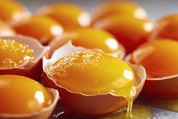 Macro Shot of Egg Yolks with Bubbles – Vibrant Culinary Ingredient Texture
