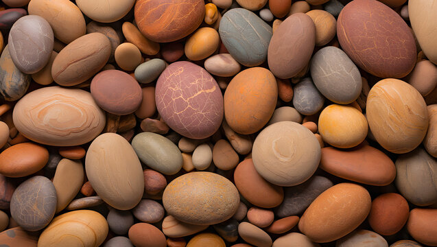 Smooth colorful river rocks and pebbles