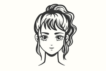 depiction shows an Asian woman's stylized face with wavy hair in a bun