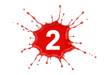 Number two in a vibrant red paint splash, isolated for various creative designs isolated on transparent background