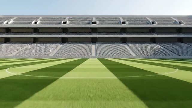 Dramatic stadium zoomin with vibrant green football field and grandstand view