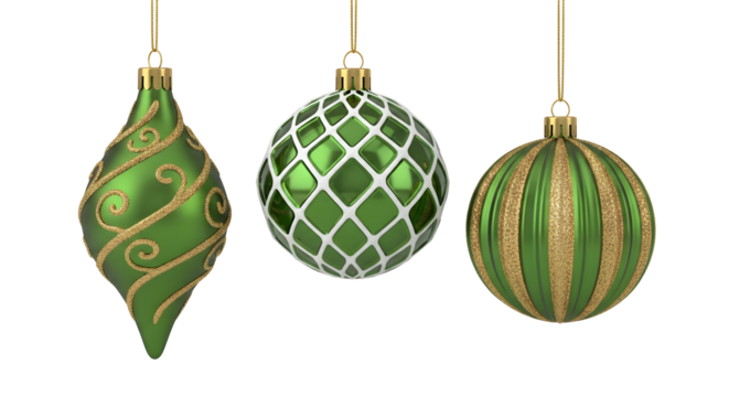 Green Christmas Ornaments Collection — Modern Geometric, Swirl & Striped Baubles for Holiday Decor

