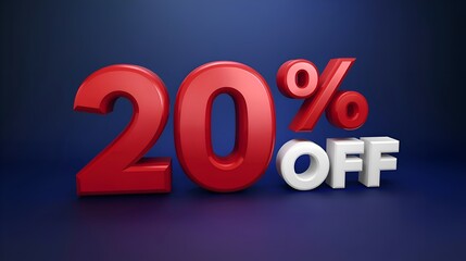 Striking 3D illustration of a 20 percent off special offer on a blue background