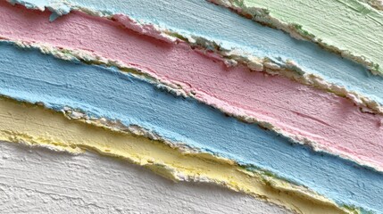 Layered construction material displays diagonal pastel coloration with rough texture