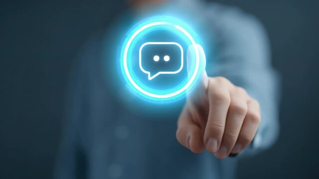 Person Interacting with Digital Communication Icon in Futuristic User Interface on Abstract Background 4k video footage