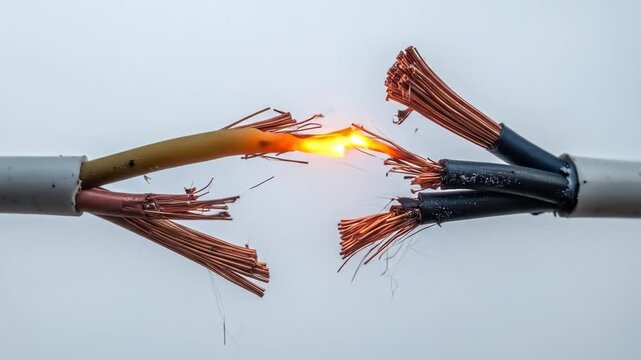 Electrical Overload: A Visual Sequence of Power Cable Failure and Dangerous Short Circuit