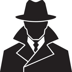 Spy Agent Icon illustration, mysterious figure in black,