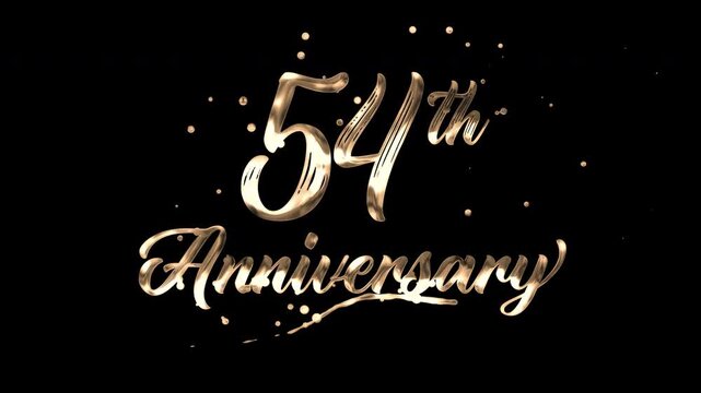54th anniversary text animation in golden metallic effect. suitable for celebrating special occasions, invitations, anniversary cards and social media. Includes alpha channel for any background.