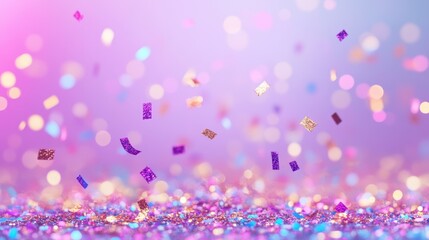 Confetti Celebration: A vibrant confetti shower falls gently, creating a playful and festive ambiance, scattered over a backdrop of blurred lights.