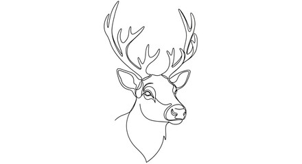 Elegant continuous line drawing of a majestic deer head with antlers in minimalism style sketch