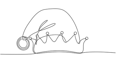 Elegant single line drawing illustration depicting a festive jester's hat design