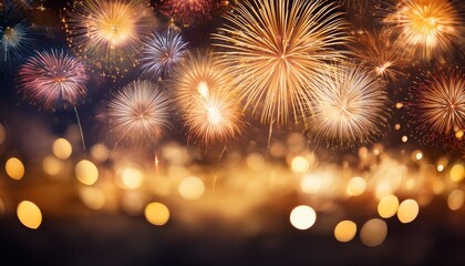 Fototapeta premium blurred fireworks with bokeh effects against a dark backdrop