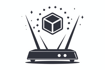 Fototapeta premium A futuristic black and white sketch depicts an abstract hologram projector on a simple background