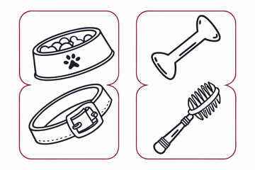 Dog Care Items and Food Bag with Skull Icon on White accessories food bowl