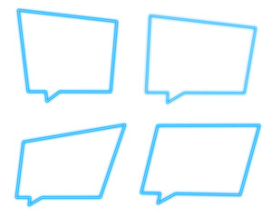 Blue cyan bubble speech box neon light set shaped objects isolated on white background